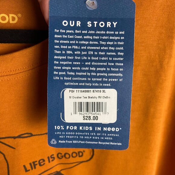 Life is Good Men's Xl Crusher T-Shirt Burnt Orange Sketchy RV Camping Casual - Picture 7 of 7